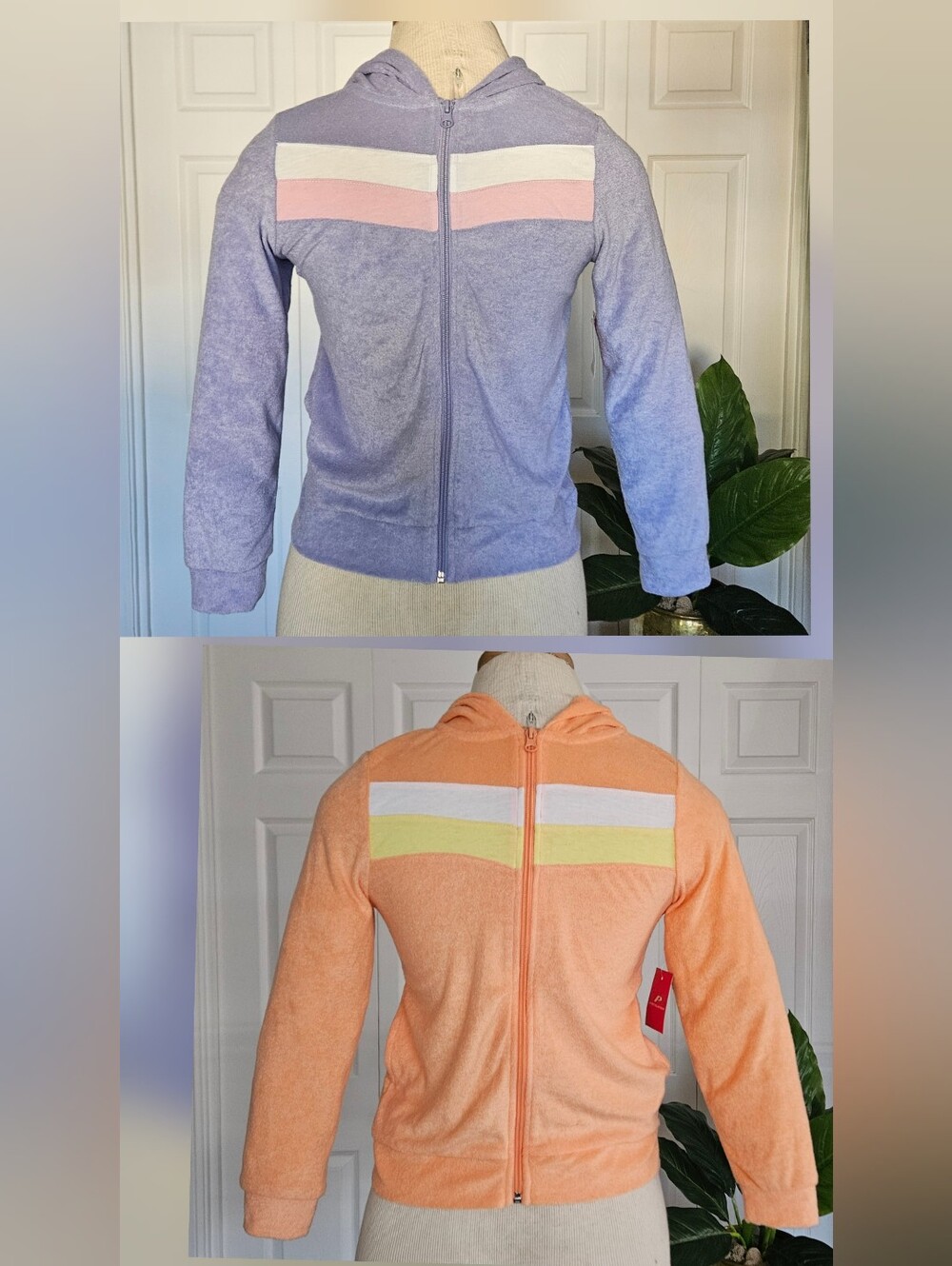 NWT Retro VTG Style Terry Cloth Full Zip Hoodie Set Y2K Surf Sporty Size 10/12